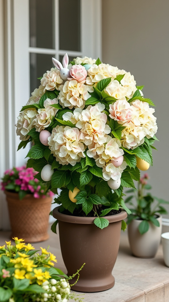 8. Hydrangea Topiary With Egg Accents