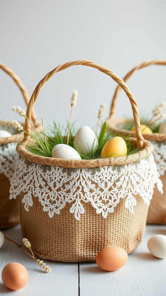 16. Burlap and Lace Easter Baskets