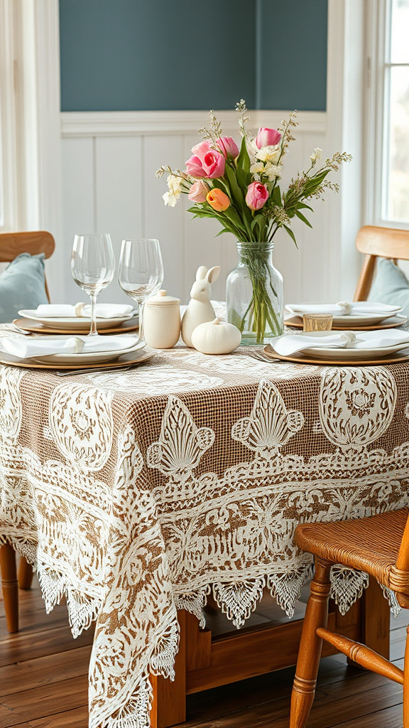 11. Lace and Burlap Tablecloths