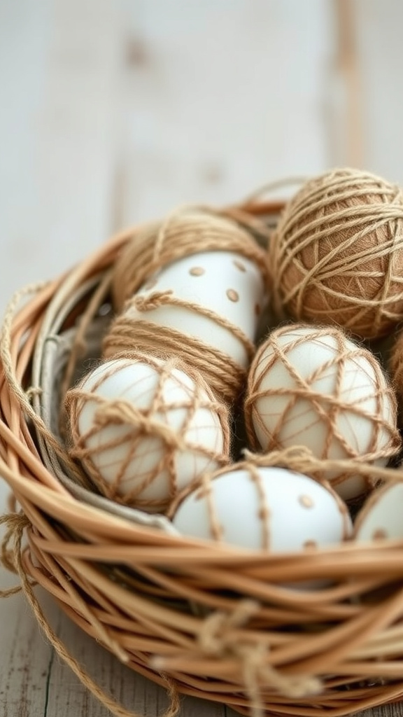 22. Twine-Wrapped Egg Decorations