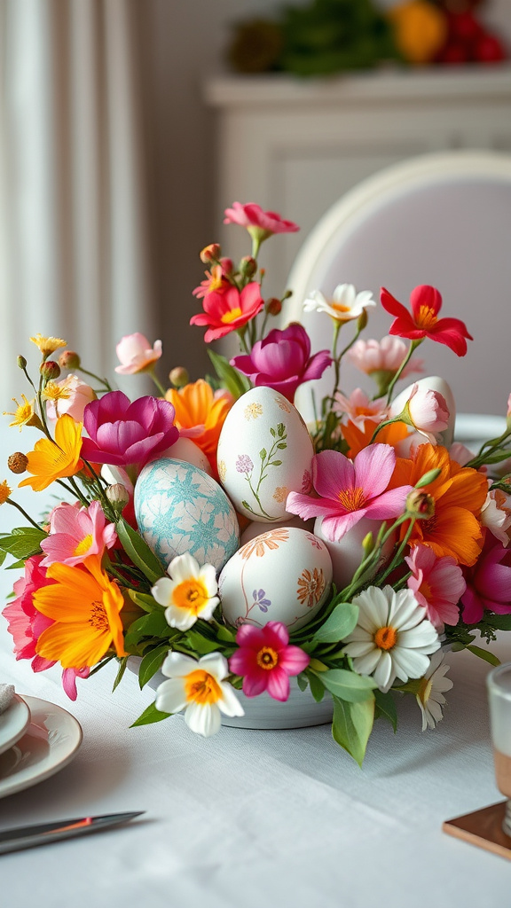 1. Blooming Egg-Centered Table Display