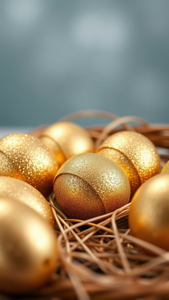 10. Glittery Gold Easter Eggs Display