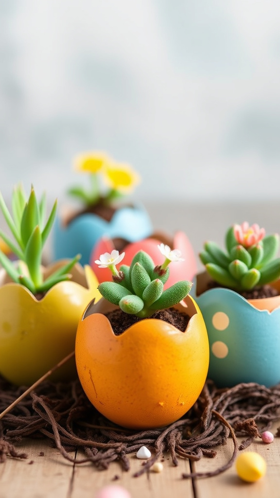 14. Colorful Egg Shell Planters