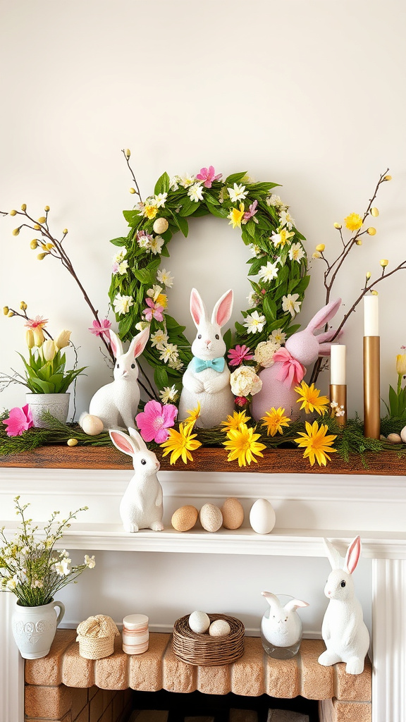 4. Cheerful Spring Mantel Decor