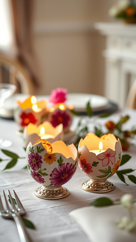 5. Floral Eggshell Candle Holders