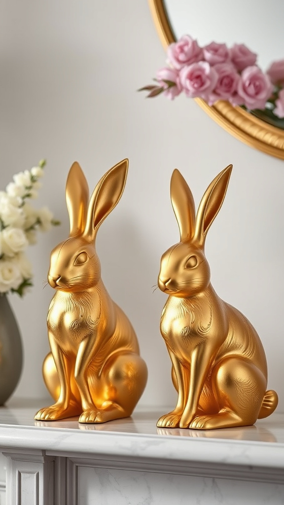 19. Gilded Bunny Statues for Sophistication