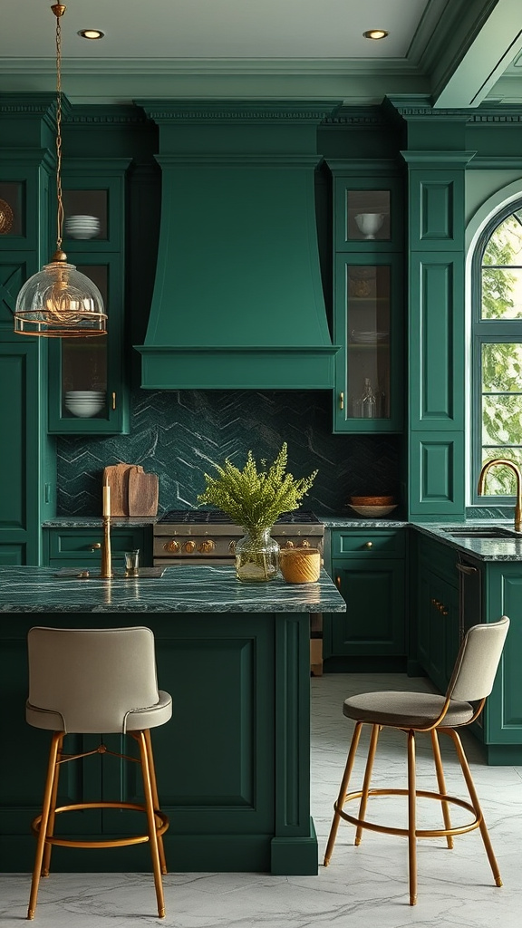 14. Opulent Green Kitchen Settings