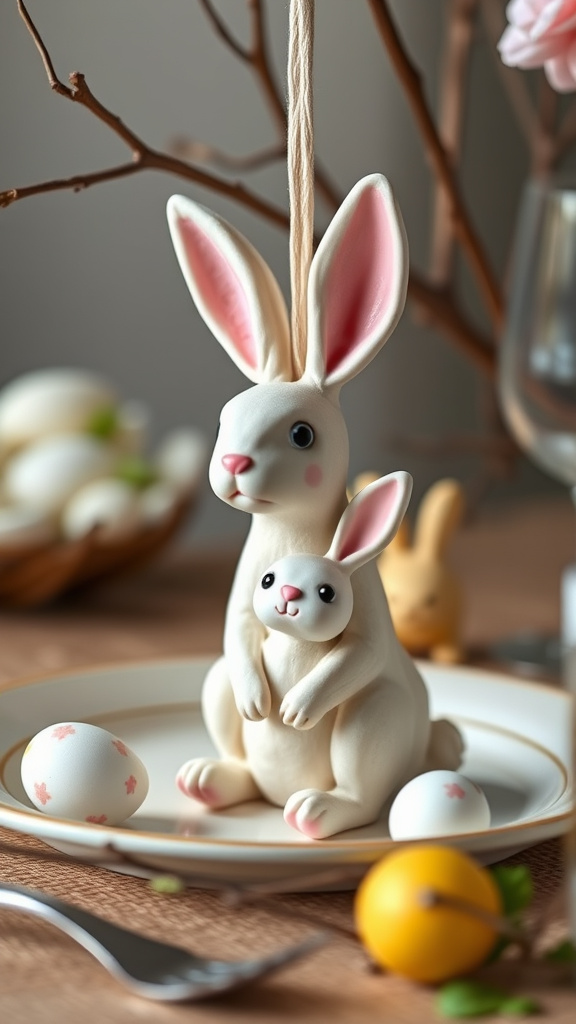 18. Handmade Clay Bunny Ornaments