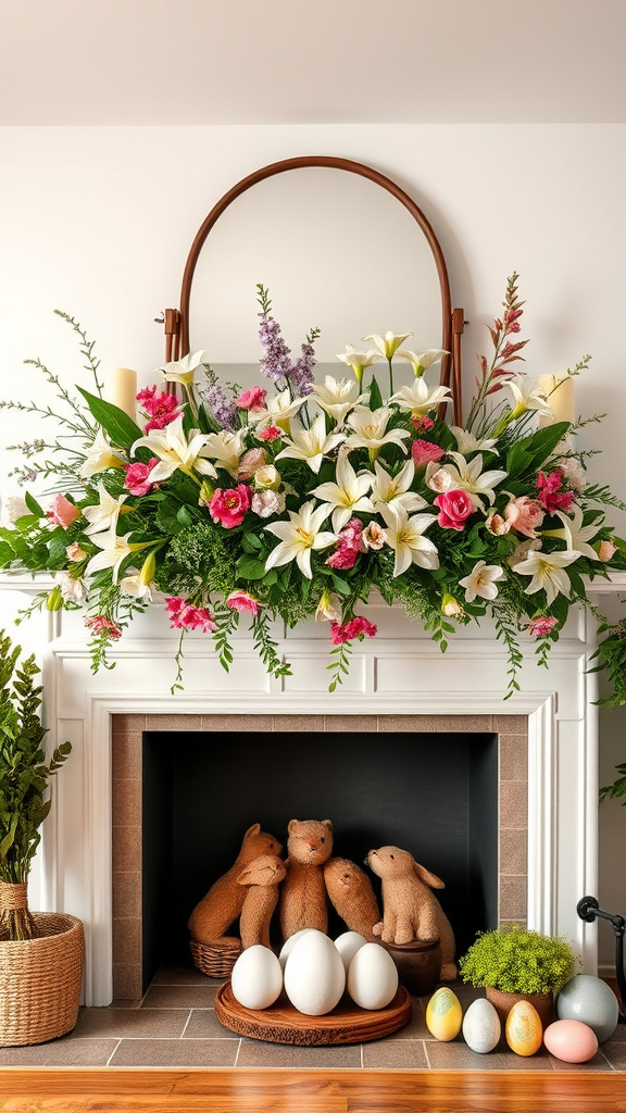 19. Fresh Floral Easter Mantel