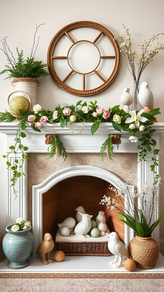 20. Graceful Garden Mantel Touches