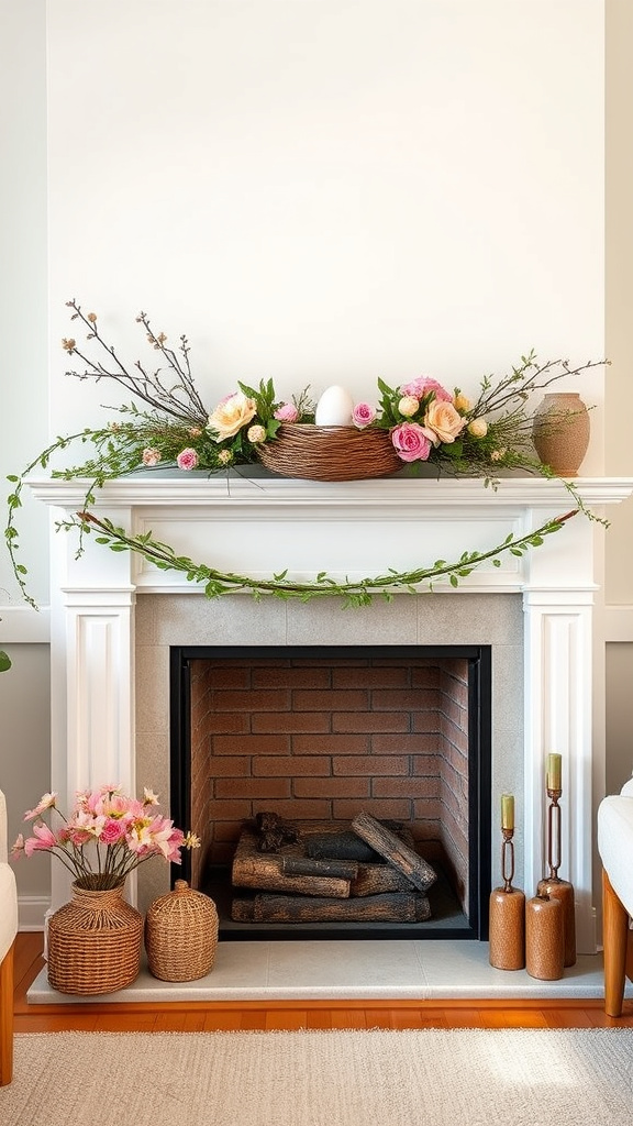 8. Floral Nest Mantel Refresh