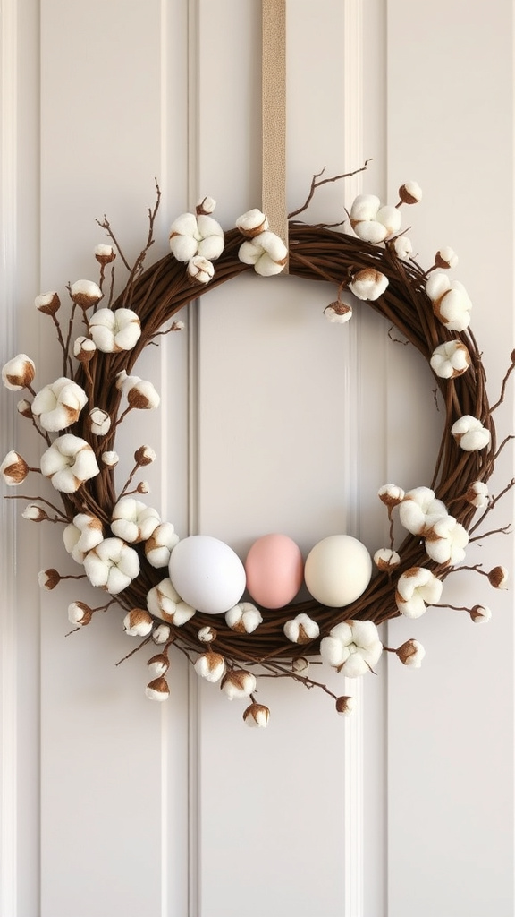 15. Farmhouse Cotton Egg Wreath