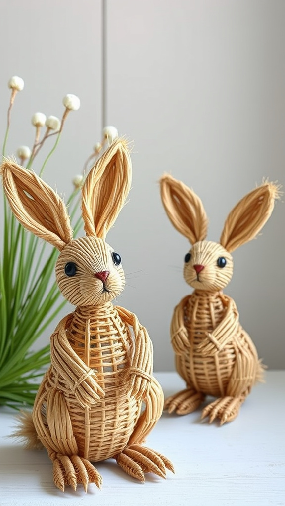 16. Charming Straw Bunny Sculptures