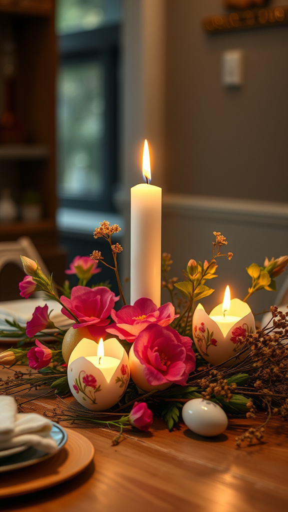 1. Floral Eggshell Candles