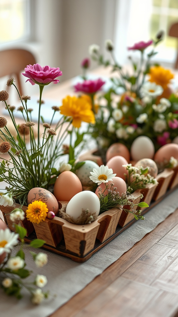 21. Wooden Egg Trays with Flowers