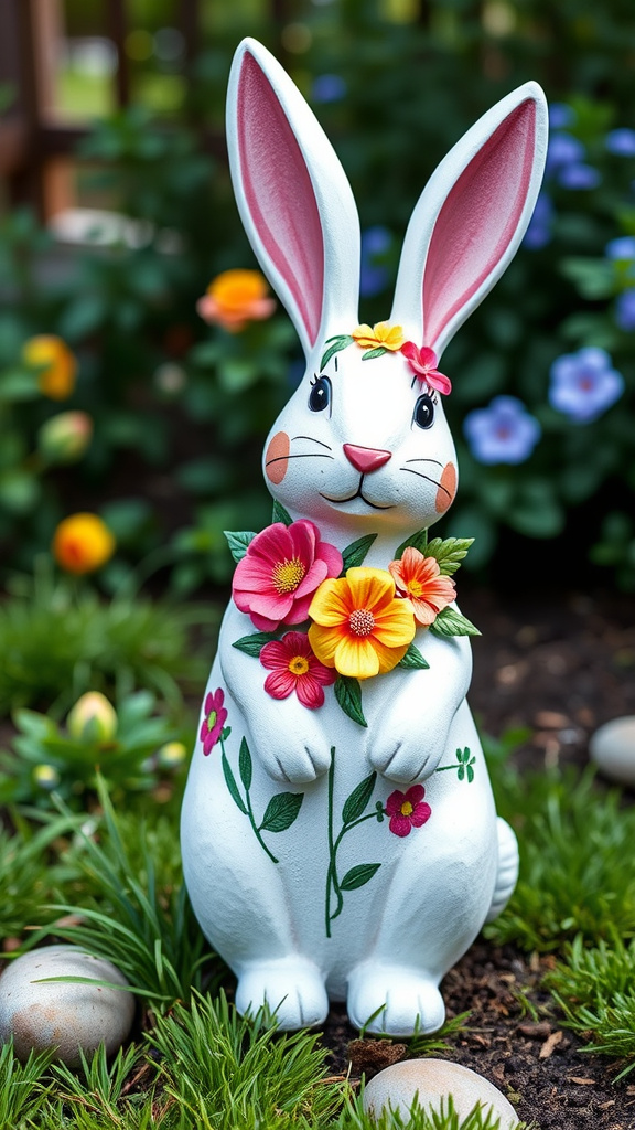 25. Floral Bunny Garden Stakes