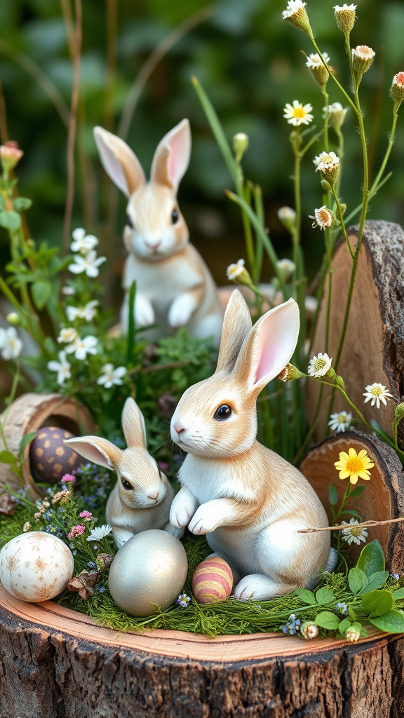 1. Whimsical Woodland Bunny Display