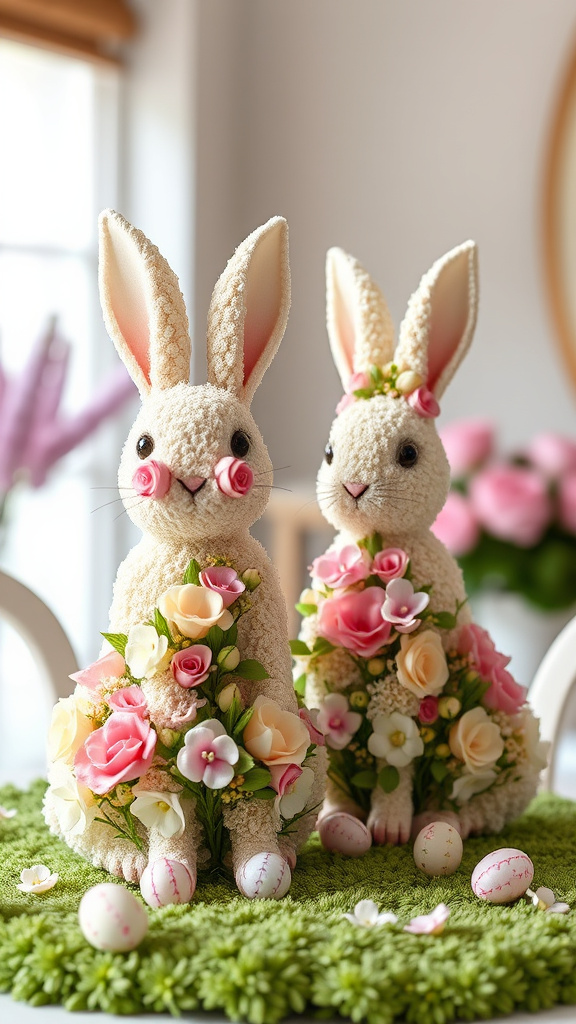 14. Floral Bunny Sculptures