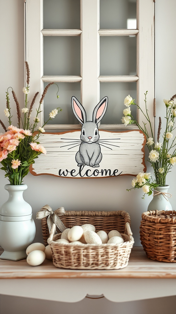 2. Vintage Bunny Welcome Sign