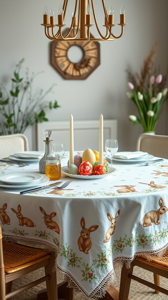 21. Embroidered Bunny Tablecloth