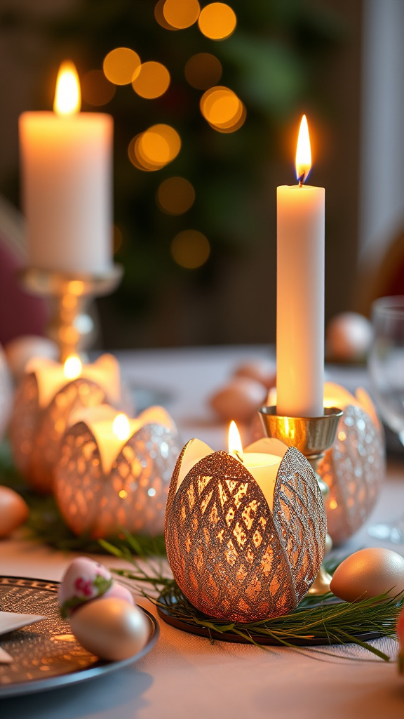 22. Glittering Egg Candle Holders