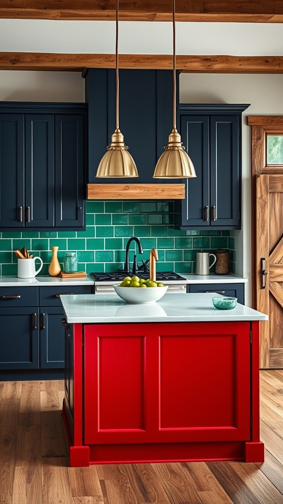 22. Bold Colors in Farmhouse Kitchens