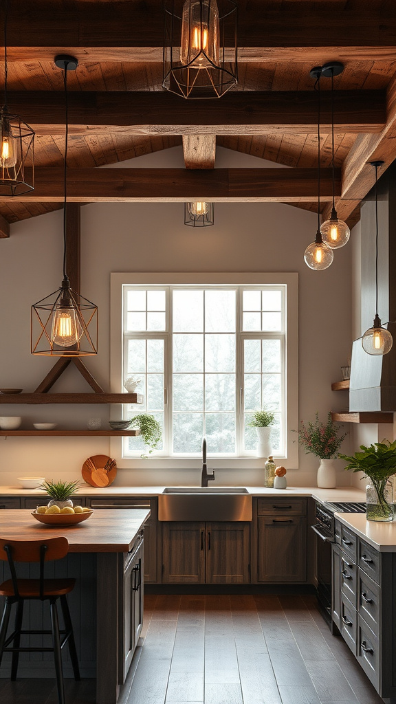 8. Modern Lighting in Rustic Spaces