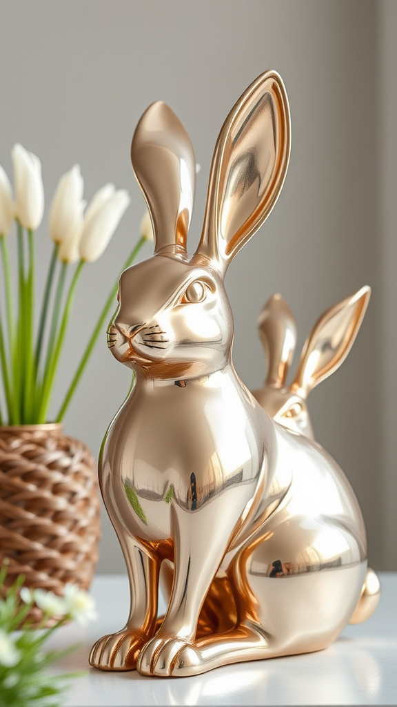 14. Metallic Bunny Statues