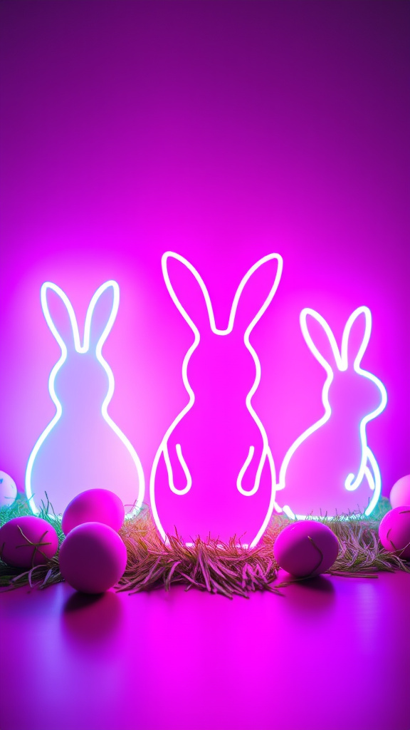 25. Neon Light Bunny Silhouettes