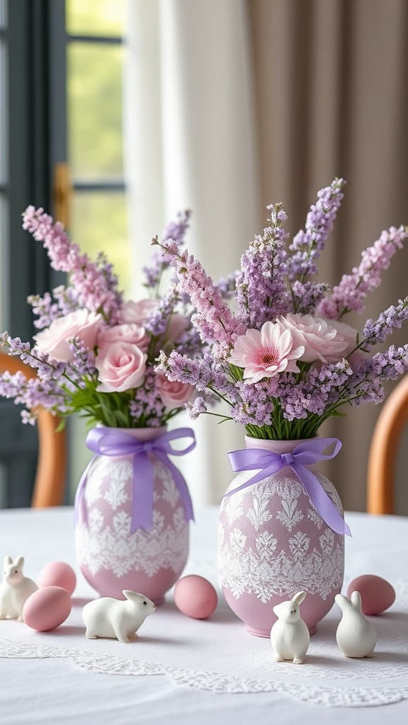 9. Lavender And Lace Easter Vases