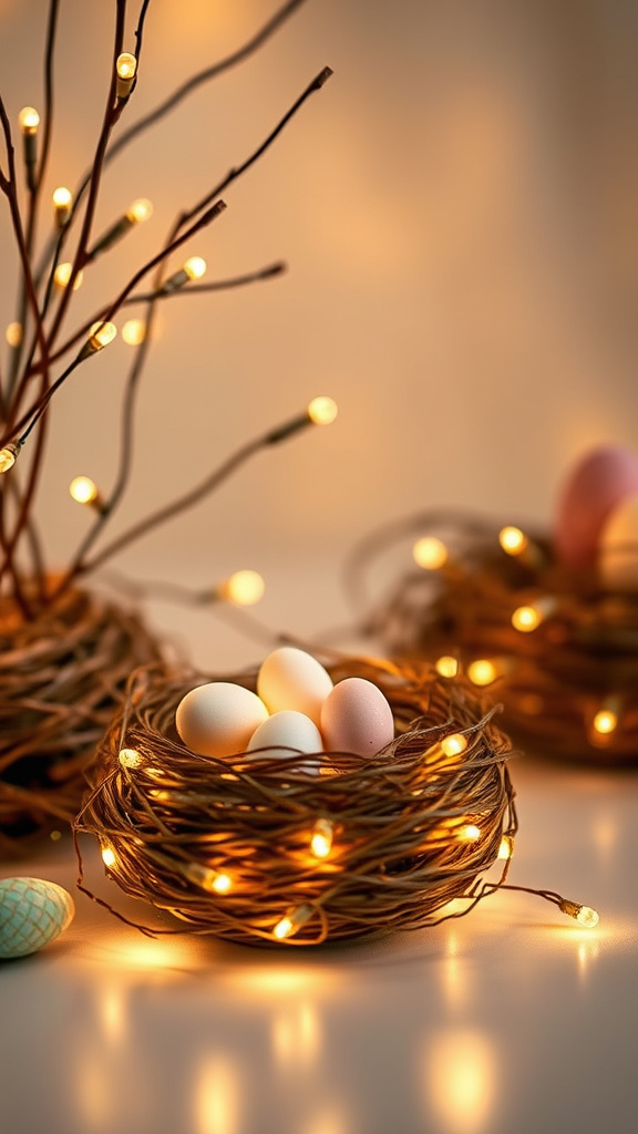 20. Fairy Light Easter Nests