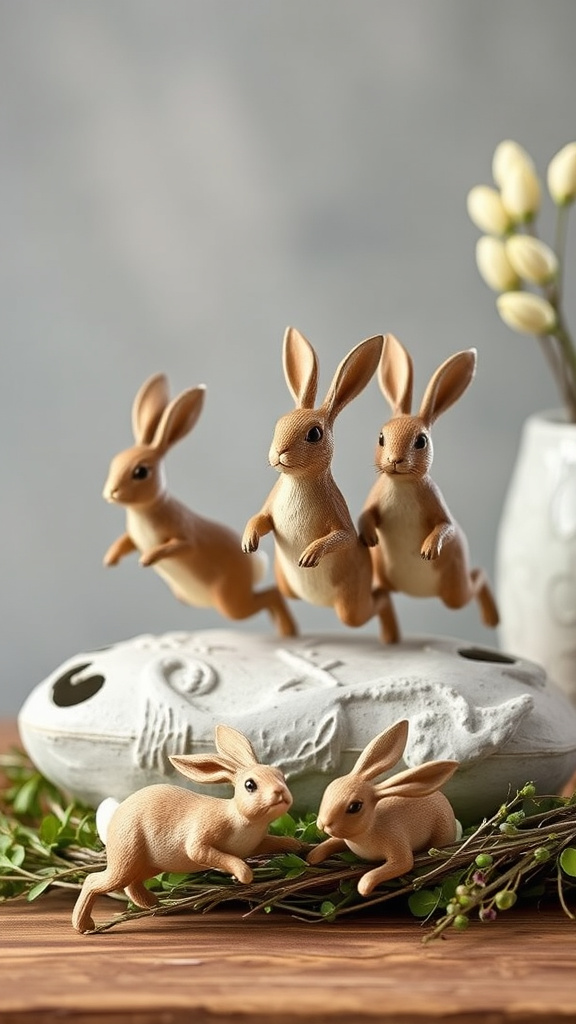 21. Rustic Hopping Hare Figurines