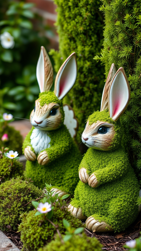 29. Moss-covered Bunny Statues