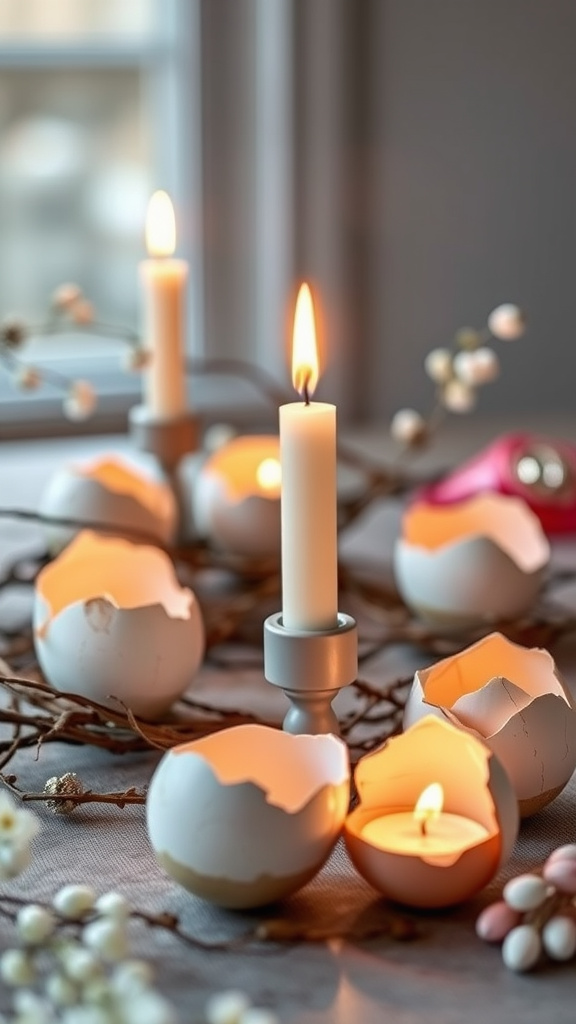 8. Elegant Eggshell Candleholders