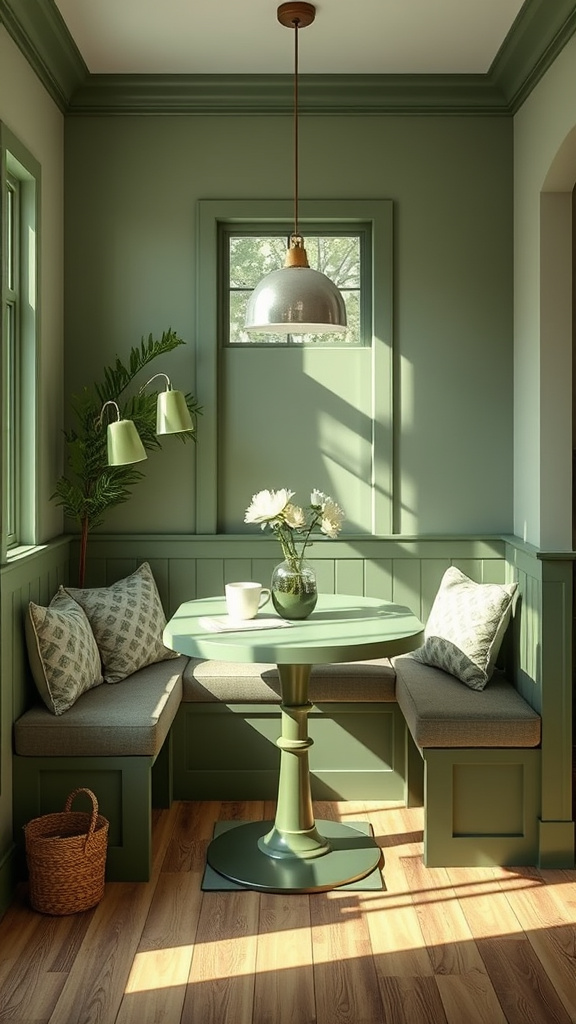 12. Cozy Olive Green Breakfast Nooks