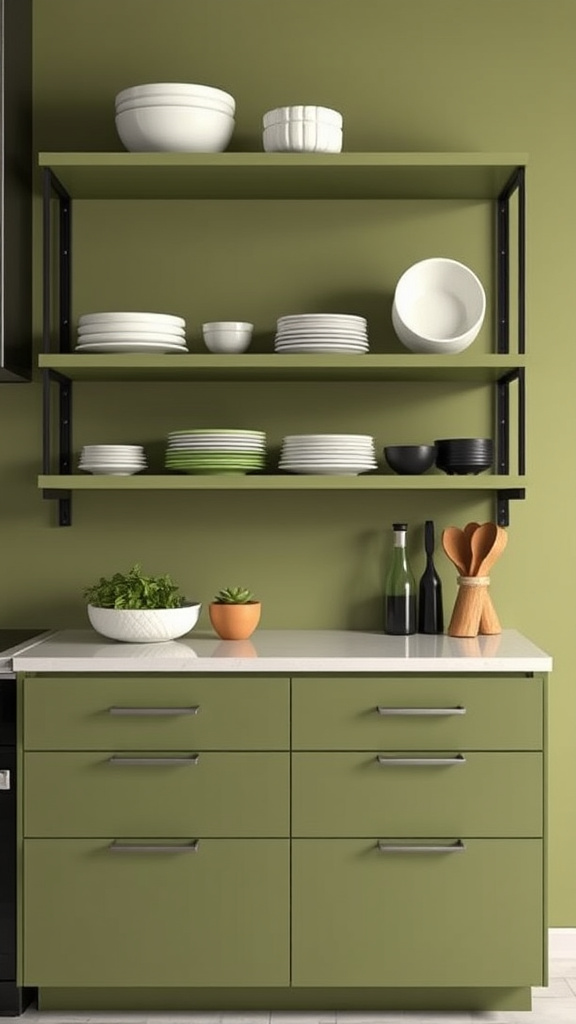 6. Contemporary Olive Green Shelving