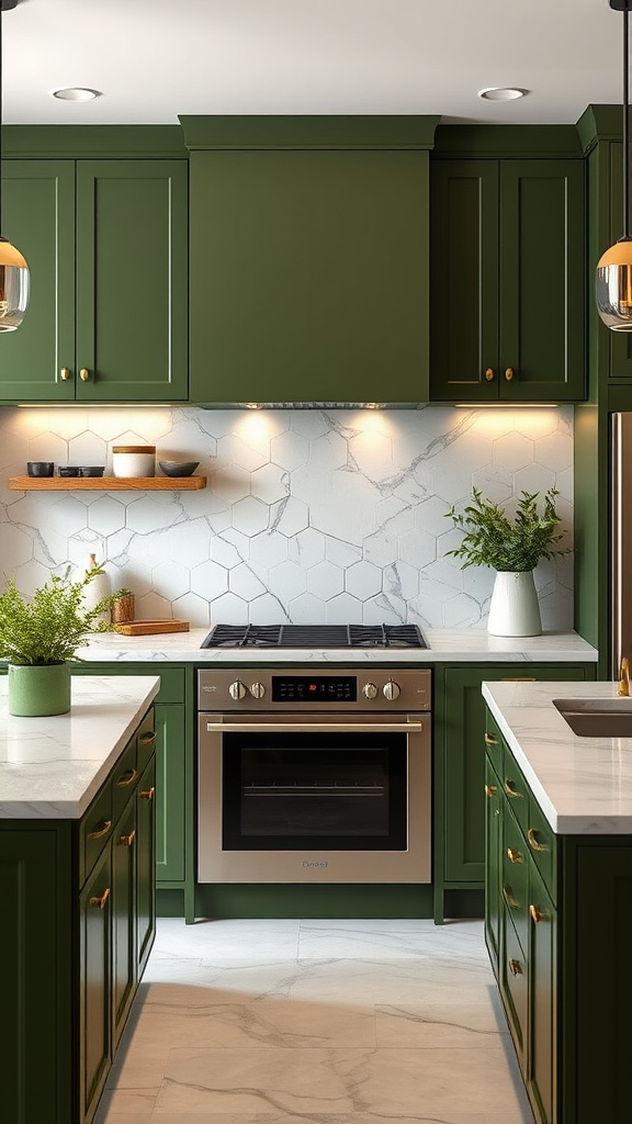 7. Olive Green with Marble Countertops